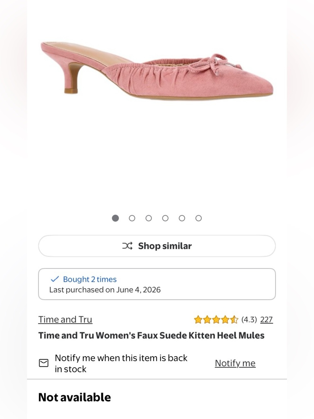 Time and Tru Rose Pink Faux Suede Kitten Heel Mules (discontinued)
